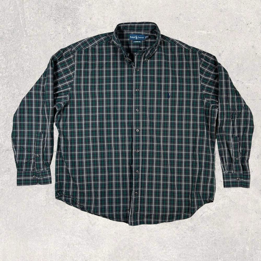 Ralph Lauren Shirt Mens Size 2XB Green Plaid Long Sleeve Button Down Classic Fit